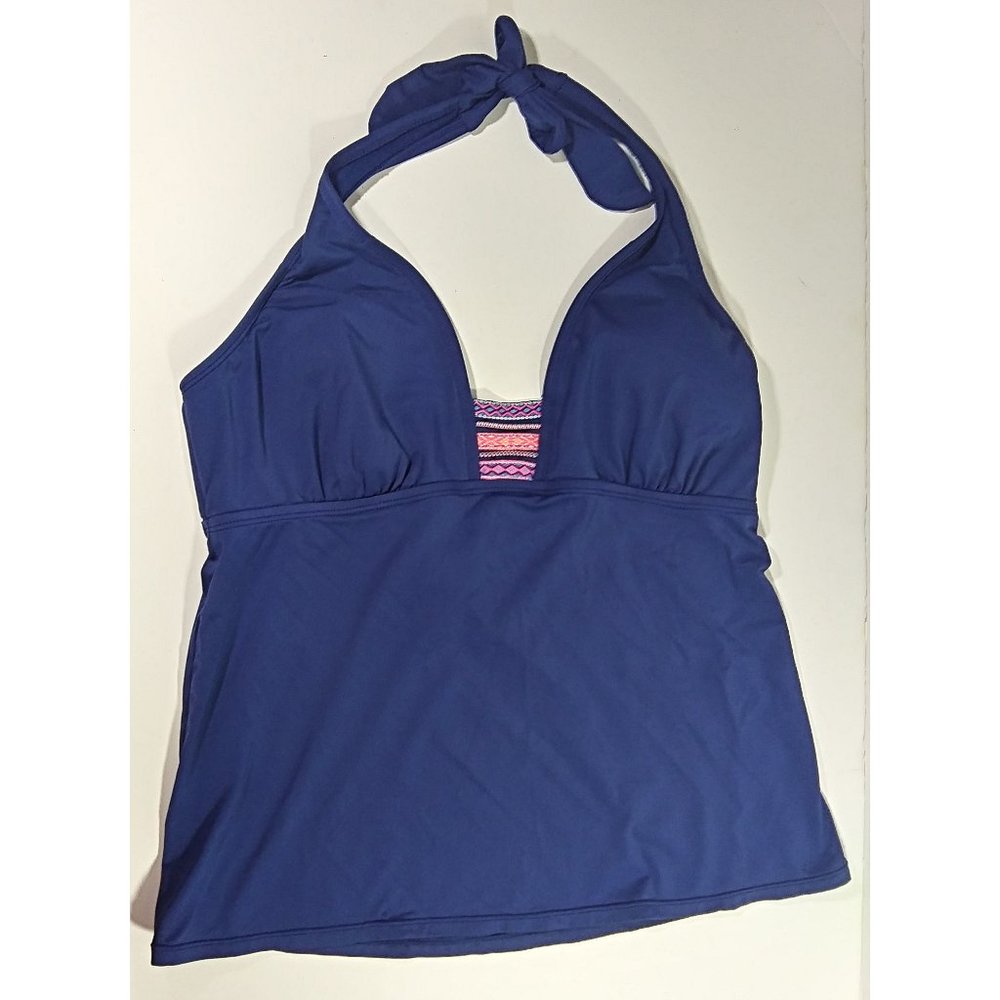 Cole of California Tankini Top Medium Blue Halter Embroidered Swimsuit